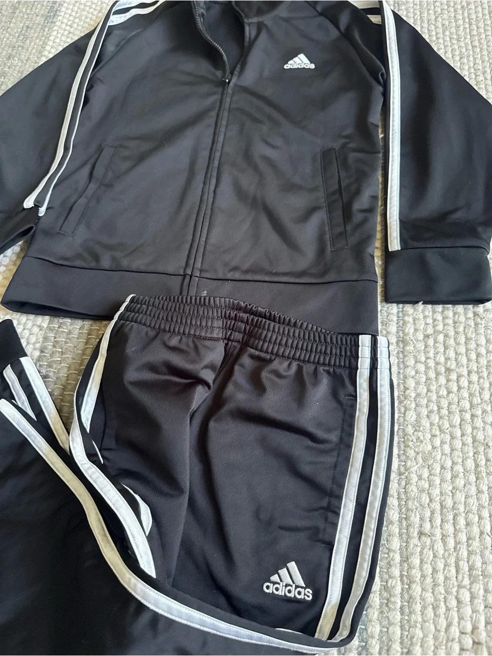 adidas Black Track Jacket and Pants with White Stripes